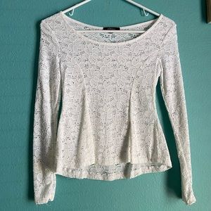 Shear-Lace Solid White Floral Long Sleev